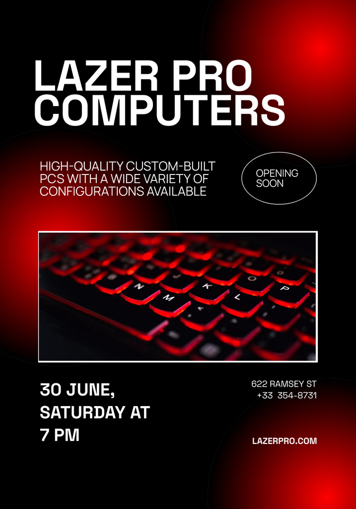 PC Accessories and Electronics Ad on Red and Black Poster 28x40in Modelo de Design