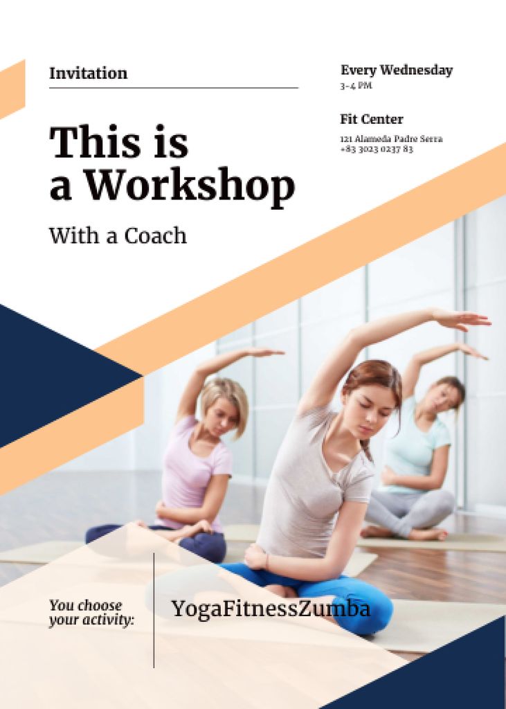 Plantilla de diseño de Workshop invitation with Women practicing Yoga Flayer 