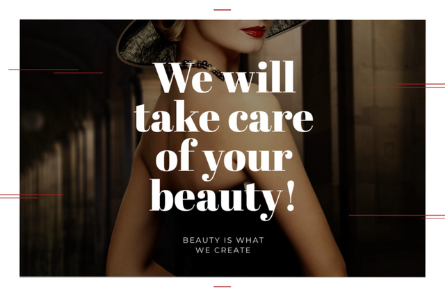 Beauty Studio Ad with Woman with Red Lips Gift Certificateデザインテンプレート