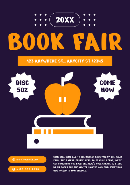 Book Fair Announcement with Creative Illustration Poster Πρότυπο σχεδίασης
