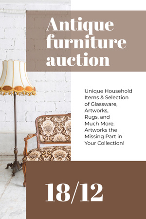 Antique Furniture Auction Vintage Wooden Pieces Invitation 6x9in Šablona návrhu