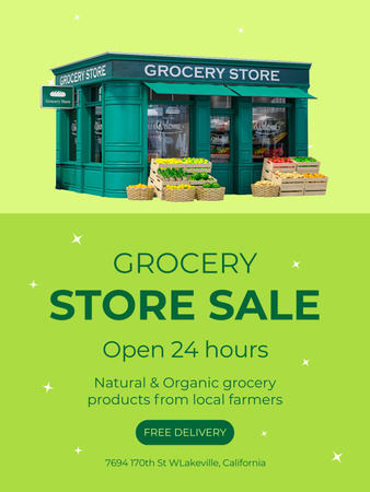 Day And Night Local Grocery Store Sale Offer Poster US Design Template