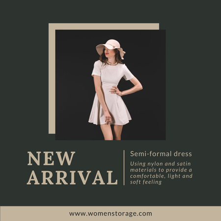Ontwerpsjabloon van Instagram van Dame in semi-formele jurk voor aankondiging van nieuwe mode-aankomst