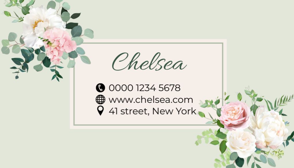 Event Planner Services Ad with Flowers Business Card USデザインテンプレート