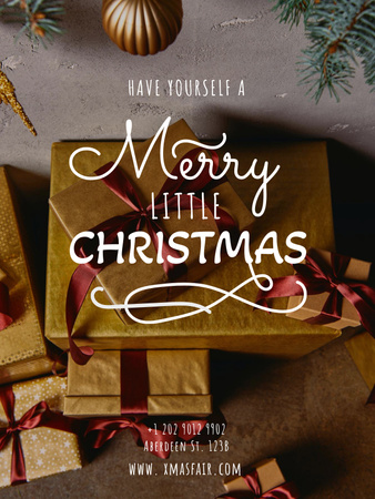 Designvorlage Merry Christmas greeting with Gifts under Tree für Poster US