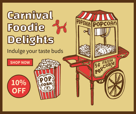 Yummy Popcorn At Foodie Carnival With Discount On Admission Facebook Design Template