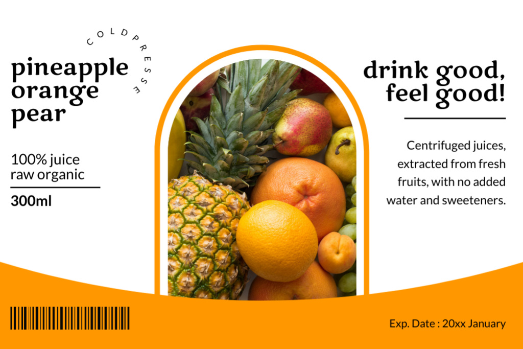 Multifruit Juice of Organic Ingredients Label Tasarım Şablonu