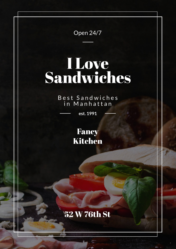 Restaurant Ad with Fresh Tasty Sandwiches Poster Modelo de Design