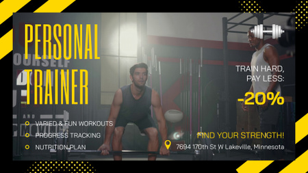 Ontwerpsjabloon van Full HD video van Personal Trainer Service Met Korting En Halters