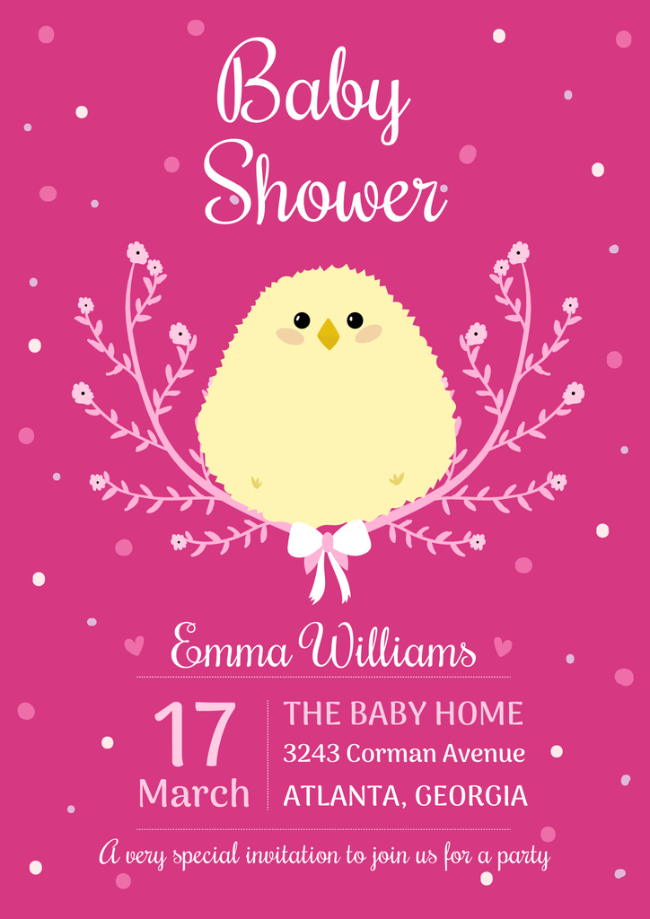 Baby shower invitation with cute chick Poster Πρότυπο σχεδίασης