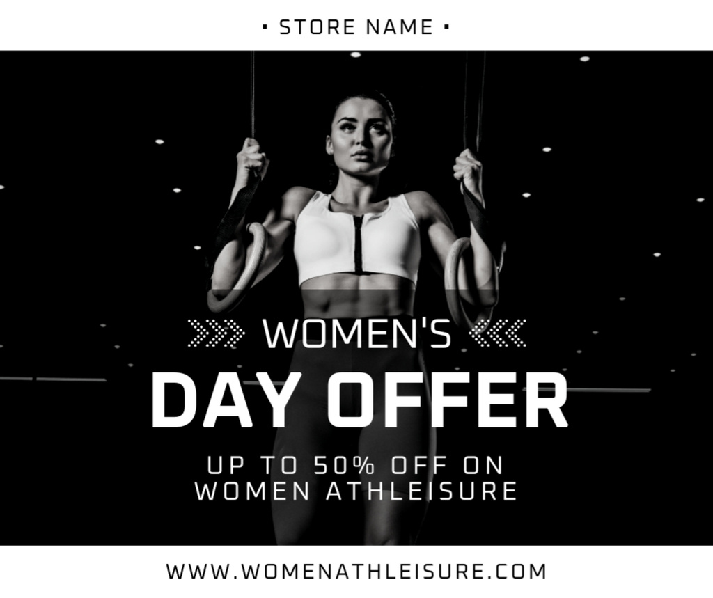 Discount Offer on athleisure on Women's Day Facebook Modelo de Design