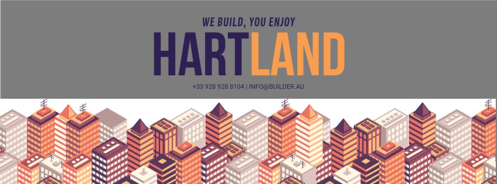 New Real Estate Ad with Modern Buildings Illustration And Slogan Facebook cover Design Template