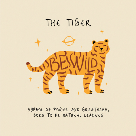 Astrological Inspiration with Tiger illustration Instagram Tasarım Şablonu