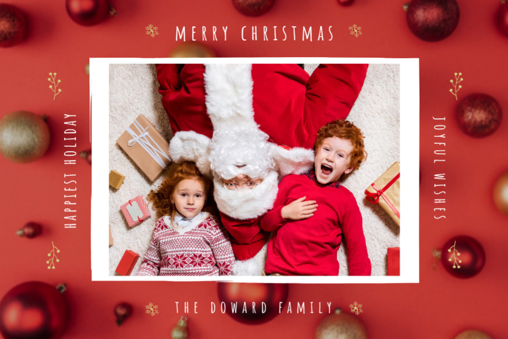 Christmas Congrats And Family With Baubles And Santa Postcard 4x6in Modelo de Design
