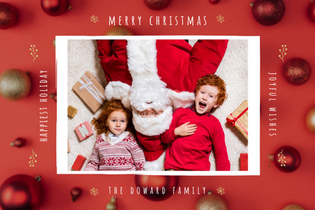 Merry Christmas Greeting Family with Baubles Postcard 4x6in Design Template