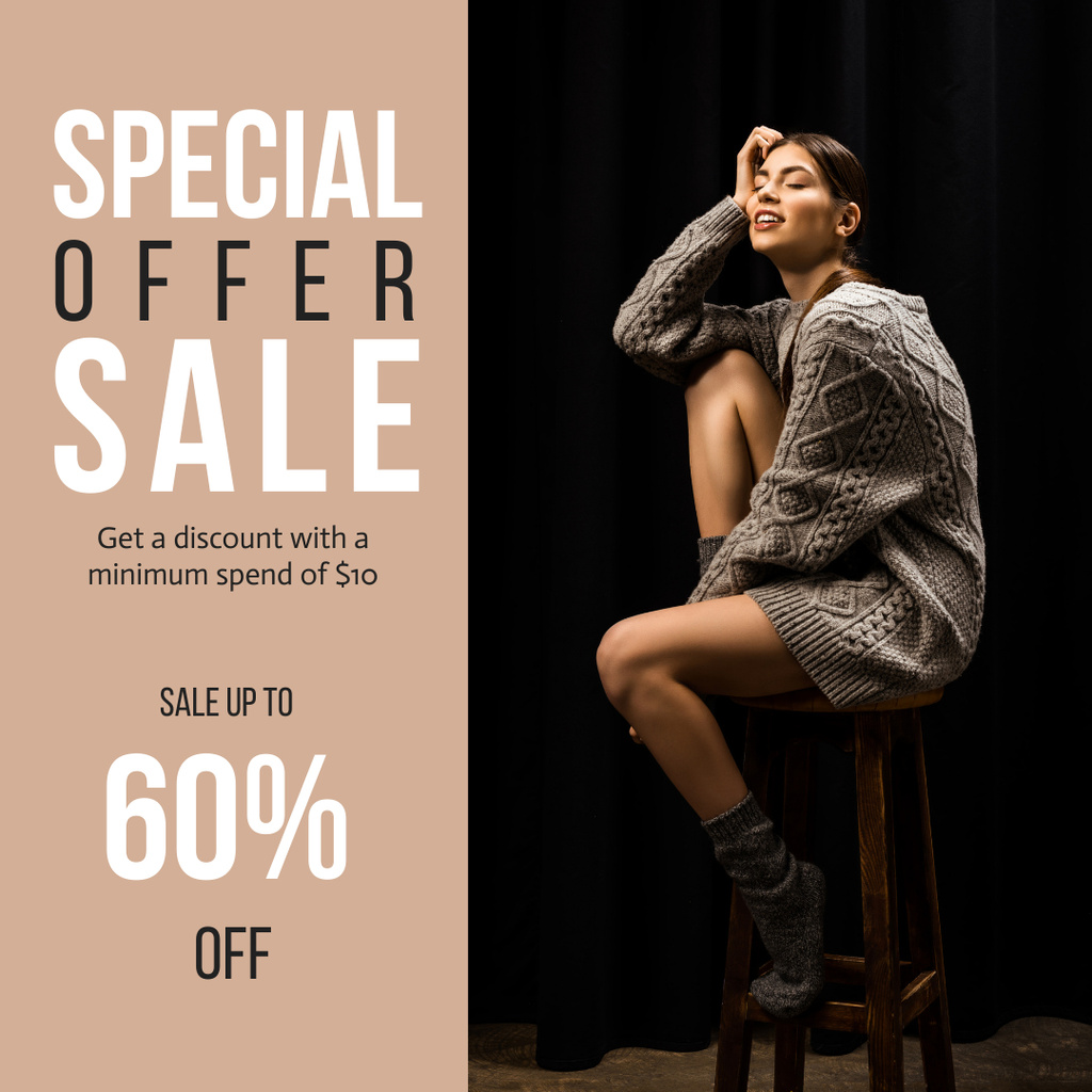 Fashion Sale Offer with Woolen Sweater And Discount Instagram Πρότυπο σχεδίασης