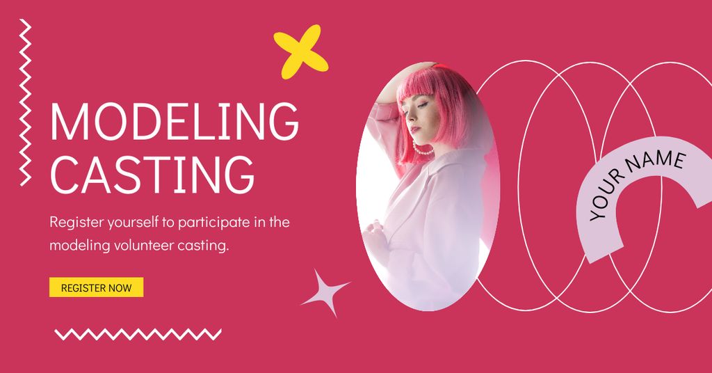 Model with Pink Hair at Model Casting Facebook AD Design Template