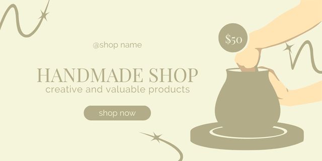 Handmade Shop Ad with Ceramic Jug Twitter Design Template