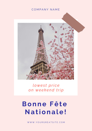Ontwerpsjabloon van Poster van Gelukkige Bastille-dag op roze