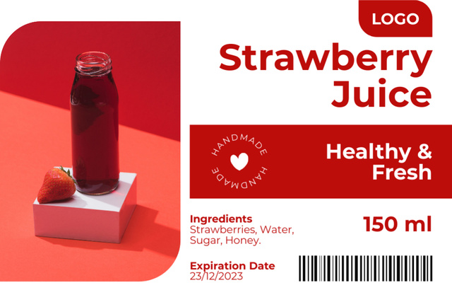 Red and White Tag for Strawberry Juice Label Tasarım Şablonu
