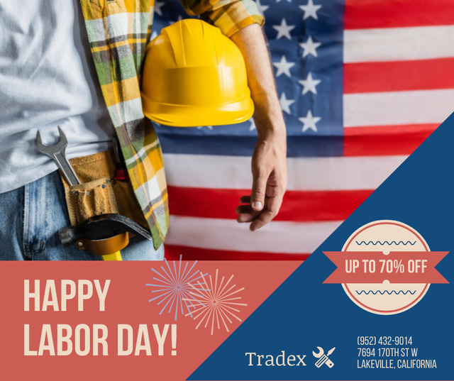 Joyous Labor Day Celebration Announcement And Discounts For Tools Facebook Design Template
