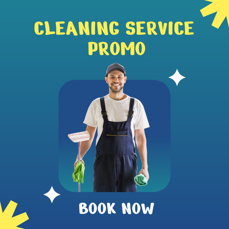 Cleaning Services Offer with Man Instagram AD Design Template