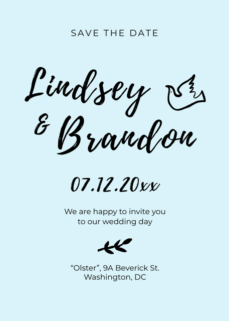 Plantilla de diseño de Save the Date and Wedding Event Announcement with Dove Illustration Invitation 