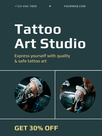 Art Tattoo Studio pätevällä mestarilla ja alennuksella Poster US Design Template