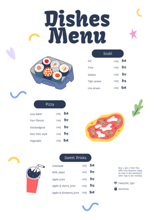 Food Menu Announcement with Illustration of Dishes Menuデザインテンプレート