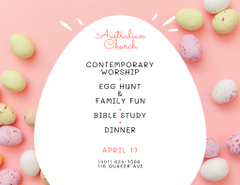 Church Easter Celebration Announcement with Bright Eggs