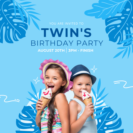 Ontwerpsjabloon van Instagram van Twins Birthday Party Announcement