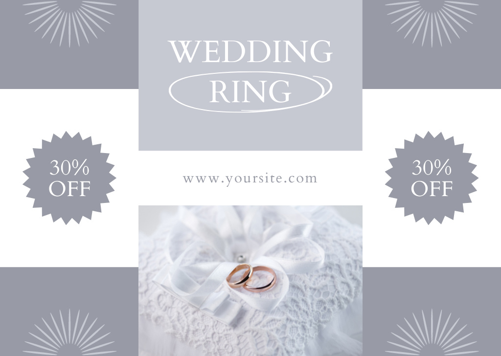 Plantilla de diseño de Jewellery Offer with Wedding Rings on White Pillow Card 