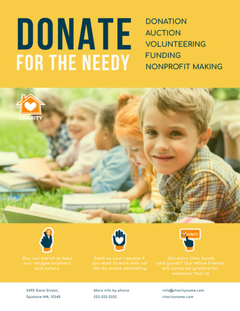 İhtiyacı Olan Çocuklara Yardım Etmek İçin Bağış Yapın Poster 8.5x11in Tasarım Şablonu