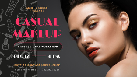 Makeup Courses Ad Woman with glowing skin FB event cover Design Template