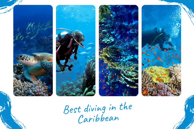Ad of Scuba Diving in the Caribbean Postcard 4x6in Tasarım Şablonu