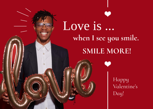 Valentine's Day Greeting with Handsome Young Man on Red Postcard 5x7in – шаблон для дизайну