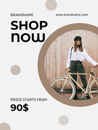 Bicycle Sale Ad with Woman in City Poster US Design Template