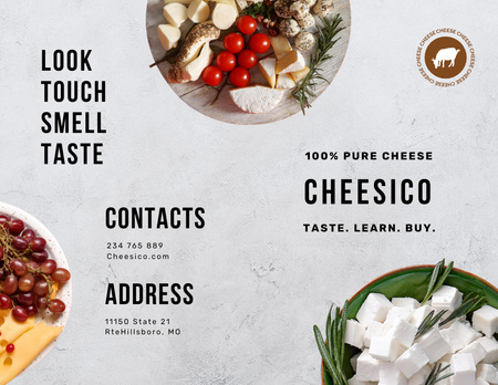 Cheese Tasting Announcement with Snacks on Plates Brochure 8.5x11in Bi-fold Design Template