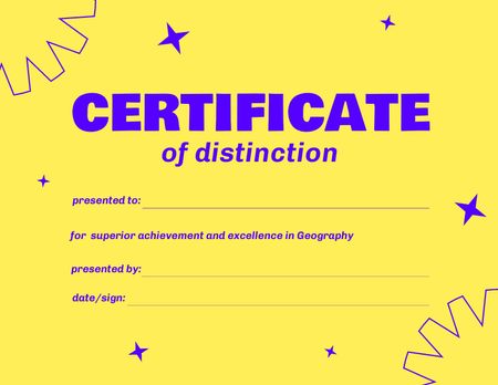 Distinction Award on Yellow Certificate Design Template