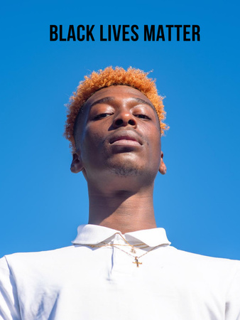 Platilla de diseño Black Lives Matter Words with African American Guy on Blue Poster US