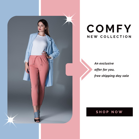 Designvorlage Modern Blue Pink Clothes Ad für Instagram