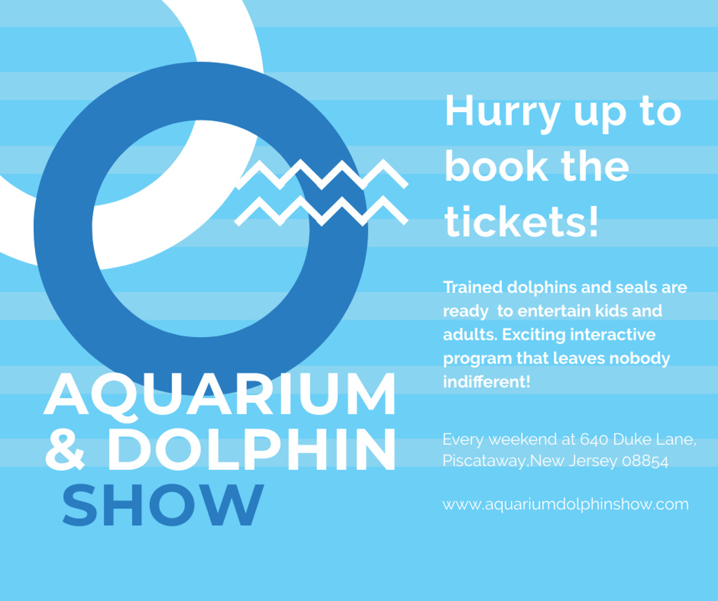 Ontwerpsjabloon van Facebook van Aquarium Dolphin show invitation in blue