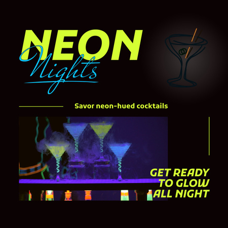 Neon Nights With Savory Cocktails In Bar Animated Post Design Template