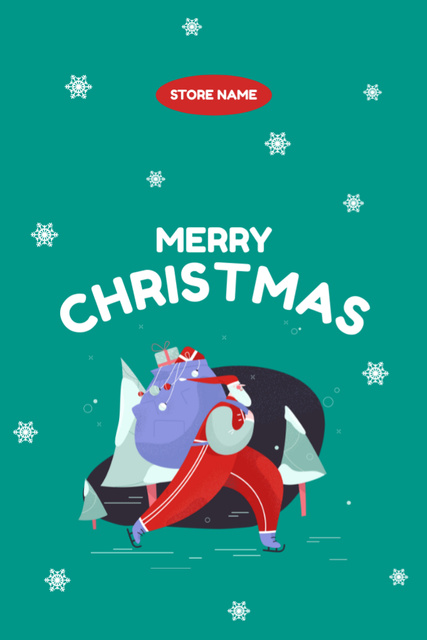 Christmas Cheers With Skating Santa Illustration Postcard 4x6in Vertical tervezősablon