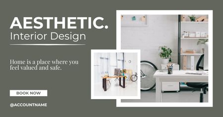 Aesthetic Interior Design Grey Facebook AD – шаблон для дизайну