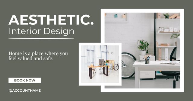 Aesthetic Interior Design Grey Facebook AD Design Template
