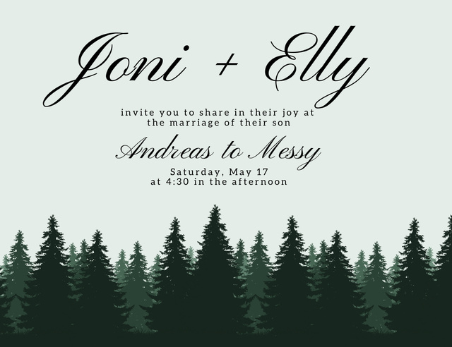 Wedding Announcement on Background of Green Forest Invitation 13.9x10.7cm Horizontal Design Template