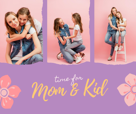 Mom and kid photo collage Facebook Design Template