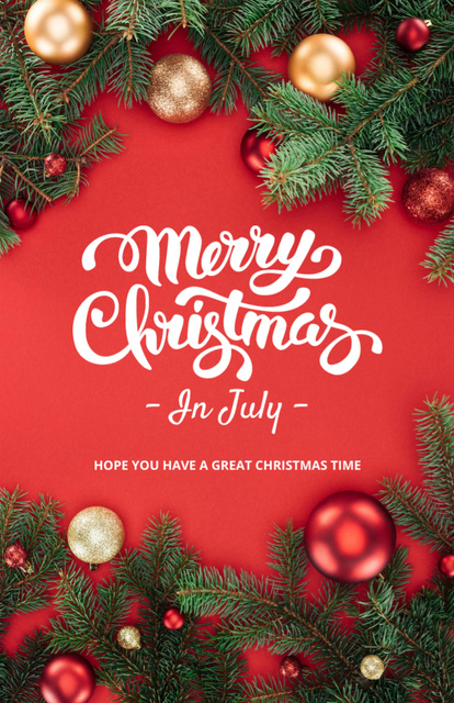 Sincere Christmas In July Greeting With Frame Of Baubles And Twigs Flyer 5.5x8.5in – шаблон для дизайна