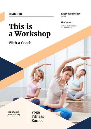 Plantilla de diseño de Workshop invitation with Women practicing Yoga Flyer A7 